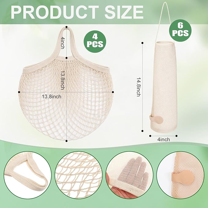 22 Pack Reusable Produce Bags Washable - Cotton Mesh Grocery Bags Lightweight Hanging Storage Bag Breathable Durable Net Shopping Sack for Vegetables Fruits