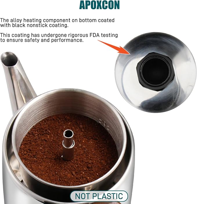 APOXCON Electric Coffee Percolator Stainless Steel Coffee Maker with Two Heat Resistant Glass Knob & Treated Solid Wood Handle Keep Warm Cordless Serve Elegant Design Coffee Pot On/OFF Switch 8 Cup