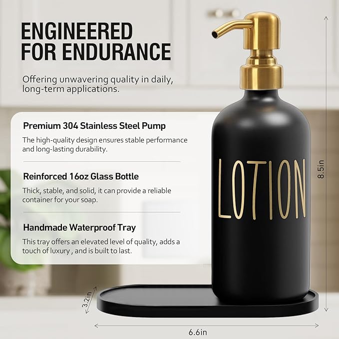 MOMEEMO Bathroom Soap Dispenser Set, Contains Hand Soap and Lotion Dispenser, Suitable for Black and Gold Bathroom Decor. (Black & Gold)