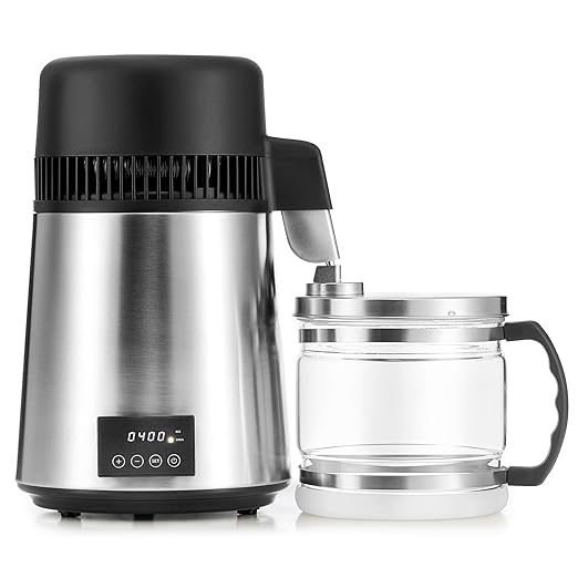 CO-Z 1.1 gal Water Container for Distiller, 4L Distilled Glass Carafe with Nonskid Bottom, Countertop Replacement Distilled Water Pot, Water Glass Jar Water Distiller for Home