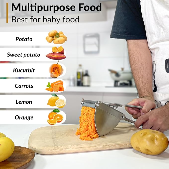 Potato Ricer, Larger 22 oz Heavy Duty Potato Masher Stainless Steel Make Fluffy Mashed Potatoes, Easy to Clean and Comfort Handle Ricer For Mashed Potatoes for Baby Food, Fruit juices