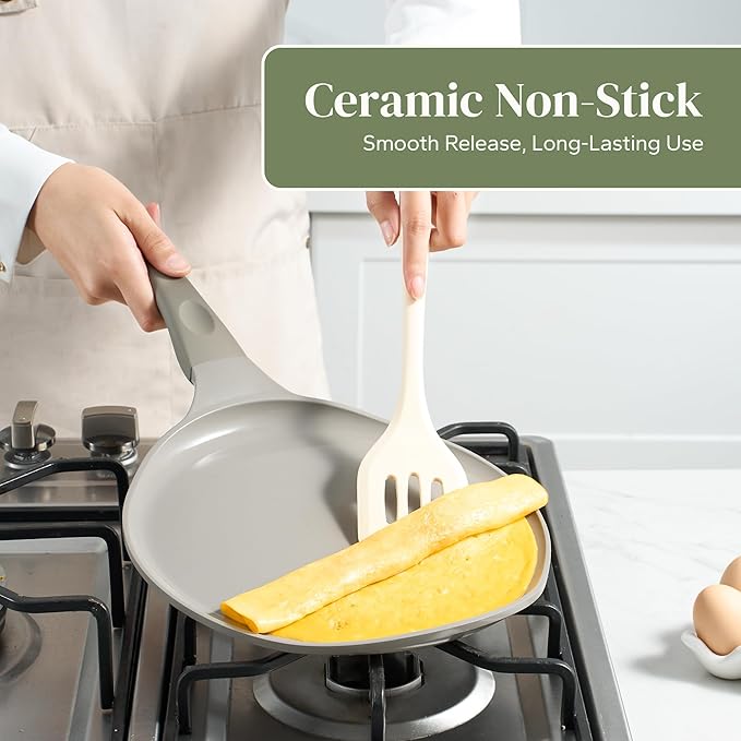 Redchef Crepe Pan Nonstick, 10 Inch Ceramic Flat Skillet Pan for Roti Dosa Tawa Comal Para Tortillas Pancake Pan for Stove Top, Induction Compatible, PFAS/PFOA/PTFE Free(Gray)
