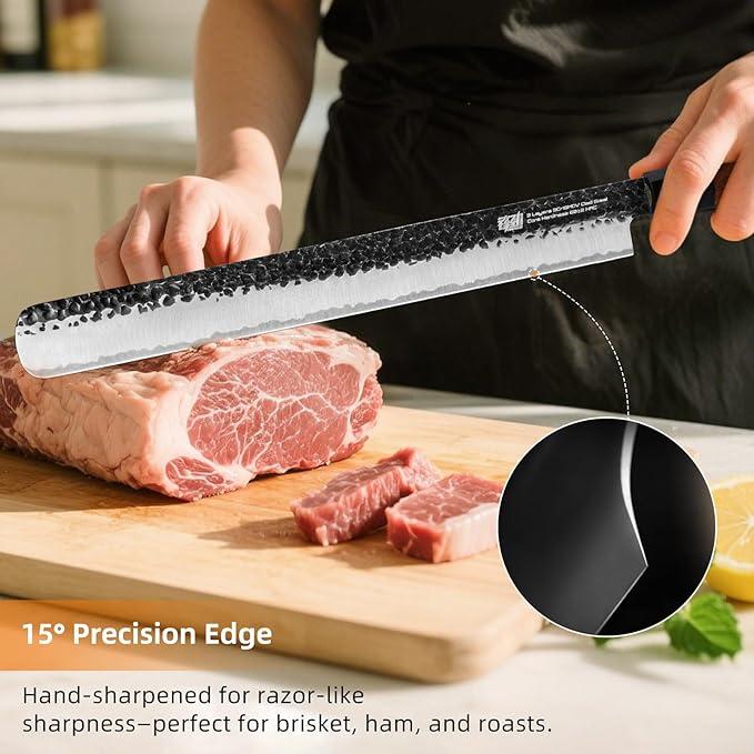 FINDKING Brisket Slicing Knife 12 Inch, Carving Knife for Meat, BBQ, Roasts, Turkey and Ham, High Carbon Steel Blade, African Rosewood Octagonal Handle, Dynasty Series