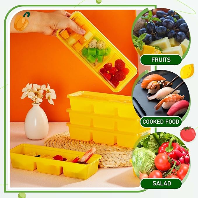 Hushee 10 Pack 17 oz Small Meal Prep Containers with 3 Compartments Snack Containers with Lid Disposable Plastic Bento Box Travel Lunch Food Boxes Stackable for Office Picnic (Yellow)