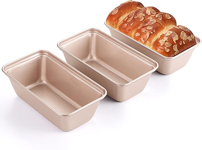 HONGBAKE Mini Loaf Pans for Baking, Nonstick Small Bread Pans of 3, 6 x 3.2 x 2 In Tiny Carbon Steel Small Baking Pans - Rose Gold