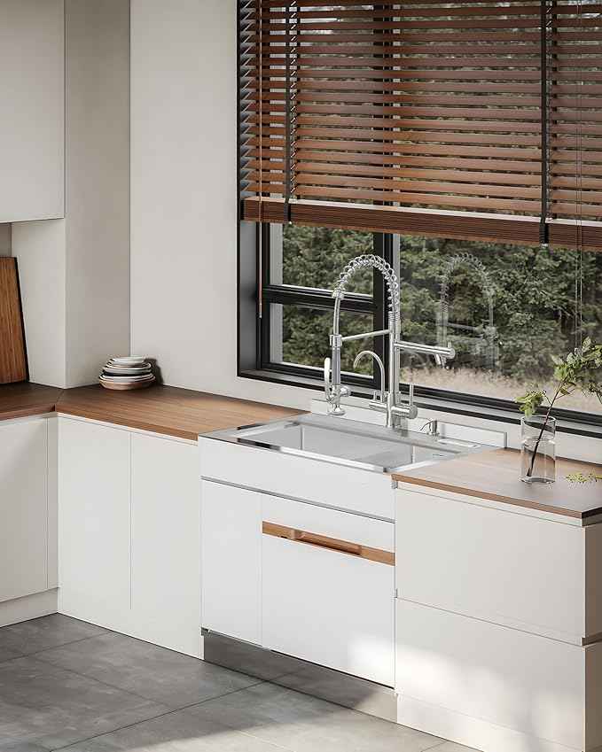 Fapully Commercial 3 Way Kitchen Faucets with Pull Down Sprayer and Water Filler,3 in 1 Kitchen Sink Faucet with Drinking Water Faucet Brushed Nickel