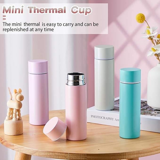 Irenare 5oz Mini Insulated Stainless Steel Bottle Purse Water Bottle Cute Leak Proof Flask Keeps Drink Cold and Hot for Purse Women(Angel White, Light Pink, 2 Pieces)