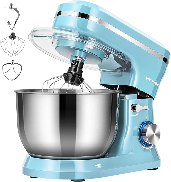 VIVOHOME 4.75 Quart Stand Mixer, 8 Speed Kitchen Electric Food Mixer with VIVOHOME 3 in 1 Multifunctional Stand Mixer with 6 Quart Stainless Steel Bowl