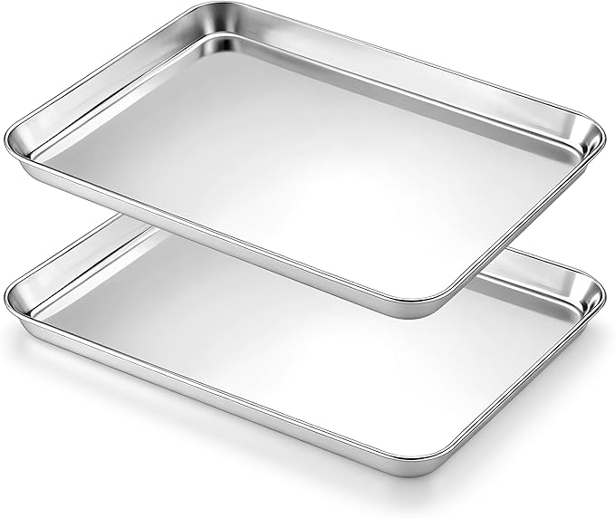 Onader Baking Sheet Set of 2, 12.5" x 9.7" Food-Grade Stainless Steel Quarter Sheet Pans for Baking, Metal Cookie Toaster Oven Pan Tray, Heavy Duty & Dishwasher Safe