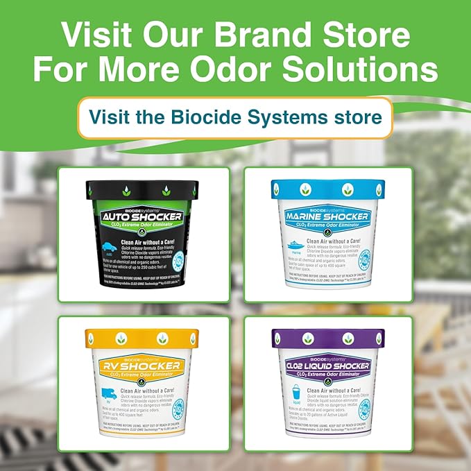 Biocide Systems Room Shocker Strong Odor Eliminator for Home & Office, Eco-Friendly Chlorine Dioxide Odor Bomb for House Interior Up to 400 Square Feet of Floor Space (2-Pack)