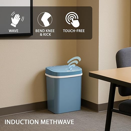 Touchless Motion Sensor Trash Can with Sealing Lid Automatic Soft Close Silent Bathroom Kitchen Office Waste Bin Narrow Rectangular ABS Hands Free Smart Home Garbage Container (Blue)