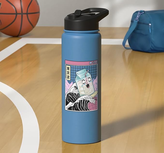 Surfing Milk Carton Kanagawa Wave Kawaii Anime Vaporwave Stainless Steel Insulated Water Bottle