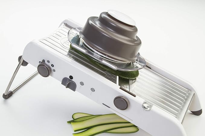 PL8 Professional Mandoline - Versatile Slicer with Adjustable Straight, Waffle, and Julienne Blades, Extra-Wide Stainless Steel Deck, Safety Hand Guard, Non-Skid Feet, and Space-Saving Design