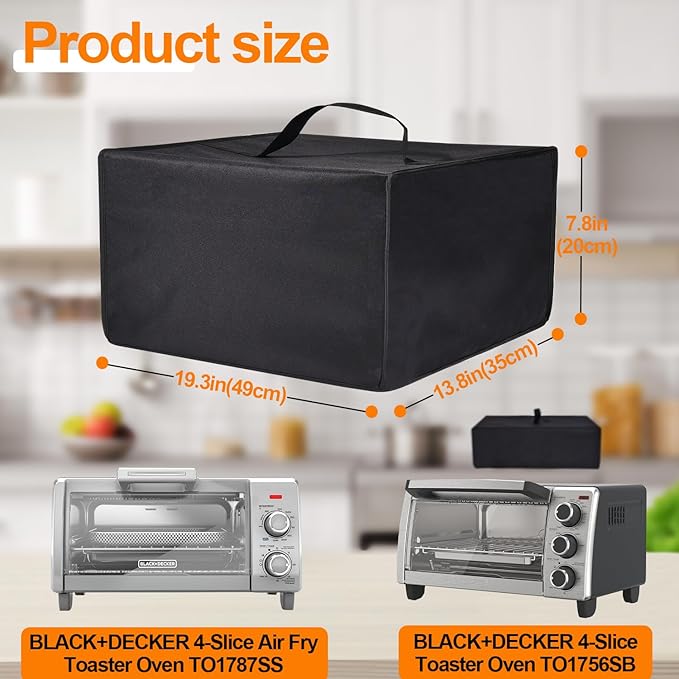 Toaster Oven Cover Heavy Duty Water-Proof Heat-Resistant Dust-Proof Protective Cover Case for BLACK+DECKER 4-Slice Crisp 'N Bake Air Fry Toaster Oven TO1313SBD/TO1787SS (Black)