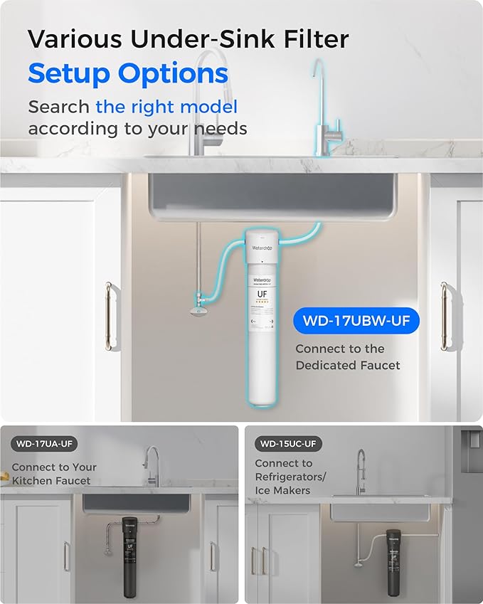 Waterdrop 17UBW-UF 0.01 μm Ultra Filtration Under Sink Water Filter System, 3 Years, Reduces Lead, Chlorine, Bad Taste & Odor, with Dedicated Brushed Nickel Faucet