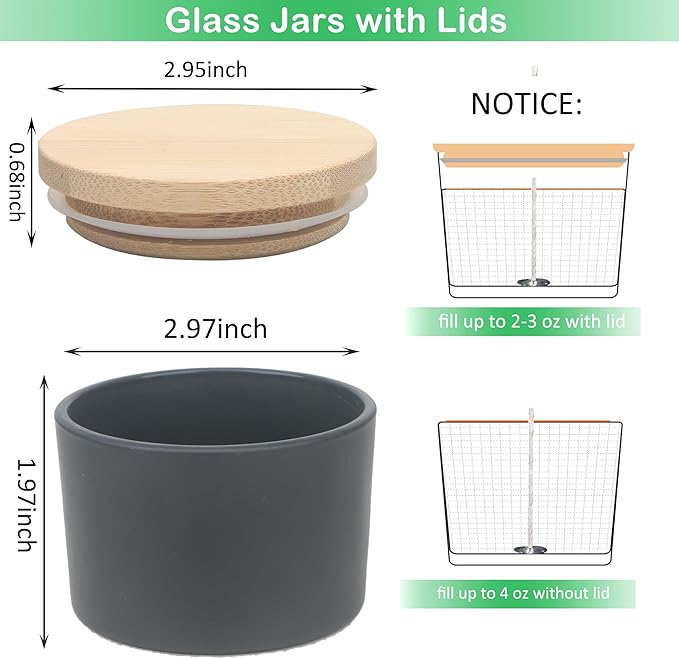 MILIVIXAY 20 Pack 4 OZ Matte Black Glass Candle Jars with Lids and Candle Making Kits - Bulk Wide Mouth Small Empty Candle Jars for Making Candles - Spice, Powder Containers.