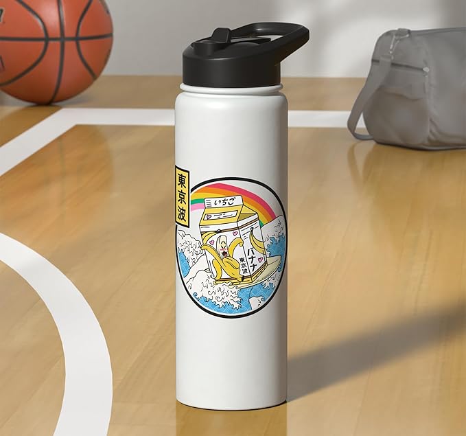 Banana Milk Carton Great Waves Anime Kawaii Aesthetic Stainless Steel Insulated Water Bottle