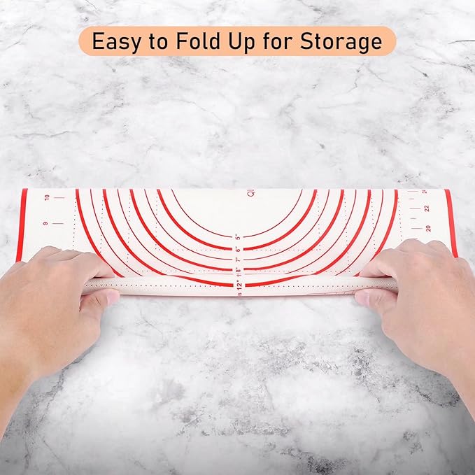 Extra Large Silicone Pastry Mat, Baking Mat with Measurement, Kitchen Counter Mat for Fondant, Rolling Dough, Pie Crust, Pizza and Cookies - Oven Liner Mat/Kneading Matts, 24" x 32", Red