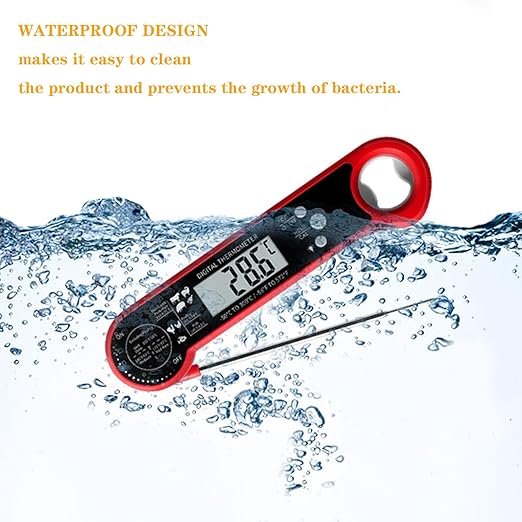Meat Thermometer Digital with ±0.5℉ Precision, 100% Waterproof, Motion Sensing Food Thermometer for Cooking Kitchen Oven Grill Candy BBQ, Red