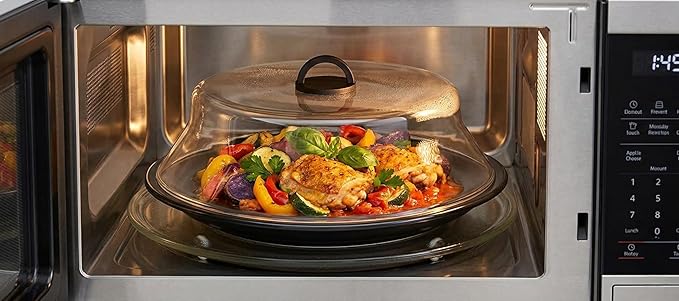 10.5 Inch Glass Microwave Splatter Cover for Food - Borosilicate Plate Lid with Cool-Touch Silicone Handle - Prevents Splatter, Retains Moisture, Dishwasher Safe (Fits 11" Plates) Dishwasher Safe