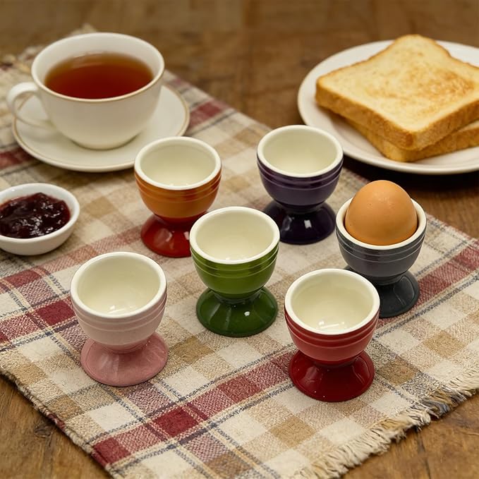 6 Pcs Ceramic Egg Cups, Porcelain Colorful Egg Cooker, Egg Holder for Soft and Hard Boiled Eggs, Stand Holder for Soft Boiled Eggs, Dishwasher Safe