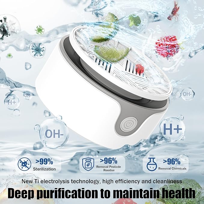 Fruit and Vegetable Washing Machine, Upgrade Titanium Electrolysis Purification Fruit Cleaner Device Waterproof Fruit and Vegetable Purifier Clean Fresh Produce in Water (White)