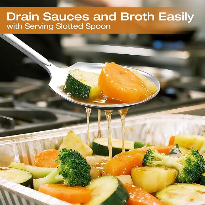 Extra Large Serving Spoons Set 11.7-Inch Serving Slotted Spoon x 2 Serving Spoon x 2, 18/8 Stainless Steel Big Serving Utensil for Buffet, Parties, Catering - Dishwasher Safe(4-Pack, Silver)