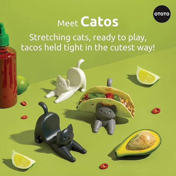 NEW - OTOTO Catos Taco Holder Set of 3 - Taco Shell Holder, Taco Stand, Taco Tray, Cute Kitchen Accessories, Weird Gifts, Cooking Gifts, Funny Gifts, Taco Stands for 3 Tacos, Fun Kitchen Gadgets