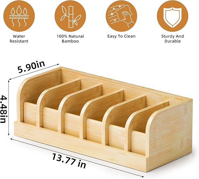 MinBoo Bamboo Belt Organizer Box,6 Grids Belt Rack, Belt Organizer for Closet and Drawer, Belt Storage Organizer and Displayer, Belt Organizer for Men Women (Natural Bamboo)