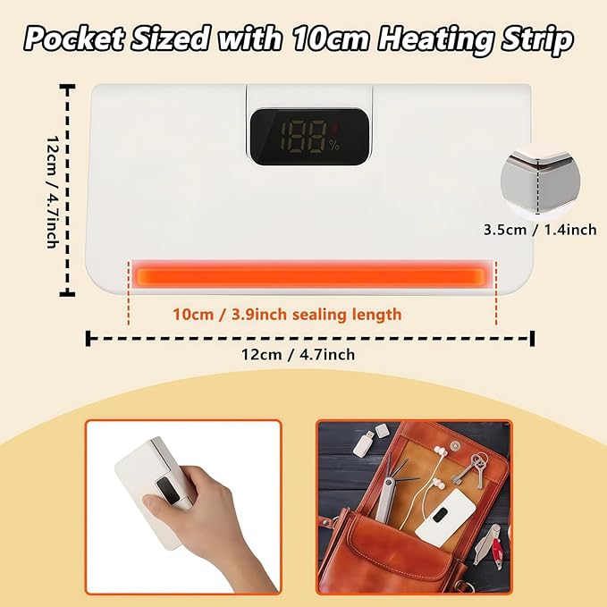 2026 New USB-C Rechargeable Mini Bag Sealer, One-Touch, Adjustable and Portable Freshness, 6-Level Adjustable Heat Sealer & Cutter, LED Display, Magnetic Base for Fridge & Kitchen (Mix)