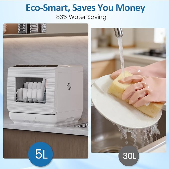18" Compact Countertop Dishwasher with 6 Modes, Energy Star Portable Dishwasher with Dual Water Supply, 12H Delay Start, Dish Washer with Visible Door, Ideal for Small Homes, Dorms & RV