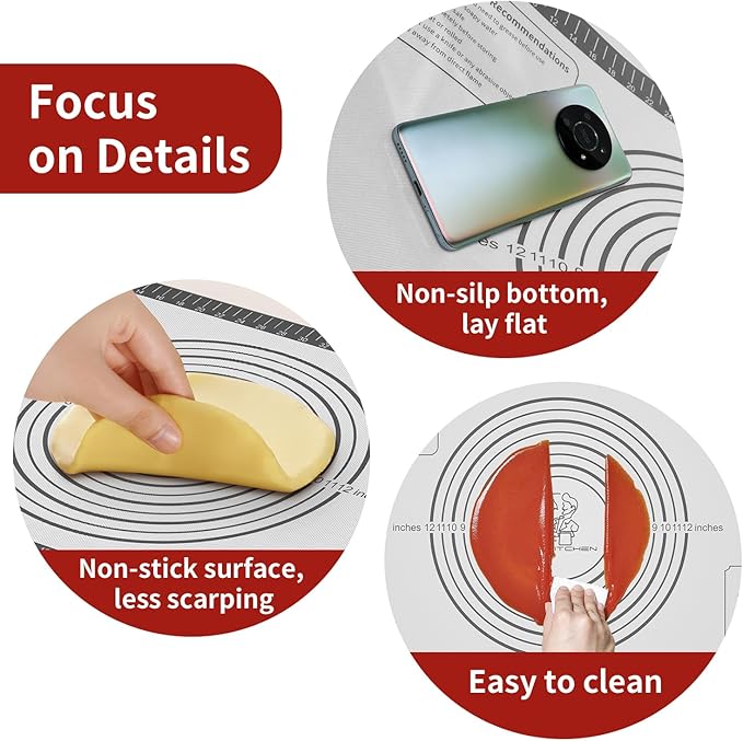 Non Stick Silicone Pastry Mat for Dough Rolling, Silicone Mat for Baking Pizza, Macaron, Pie Crust Pizza and Cookies Large Silicone Fondant Mat, Silicone Macaron Baking Mat