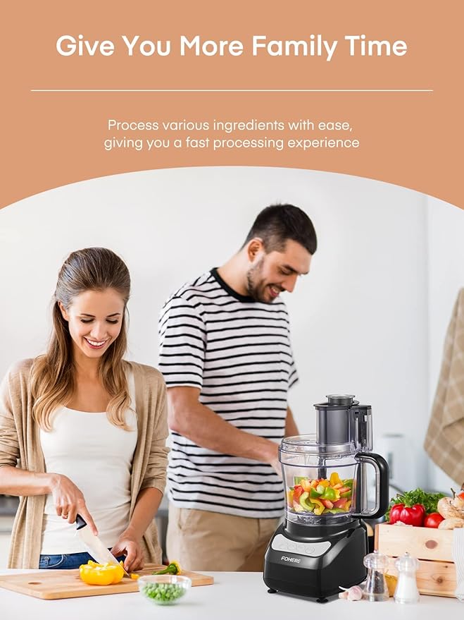 FOHERE Food Processor, 12 Cup, 2-in-1 Feed Chute Food Chopper & Meat Grinder, 500 Watt Motor, BPA Free, Stainless Steel, Procesador de Alimentos for Mincing, Dicing, Shredding, Puree & Kneading Dough