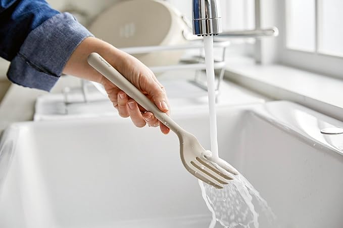GreenPan Silicone Ultimate Fork, Mixing Stirring Serving, Cooking Kitchen Utensil, Flexible Rubber Nonstick Cookware, Rigid Steel Core, Heat-Resistant, Anti-Slip Handle BPA-Free Dishwasher Safe, Taupe