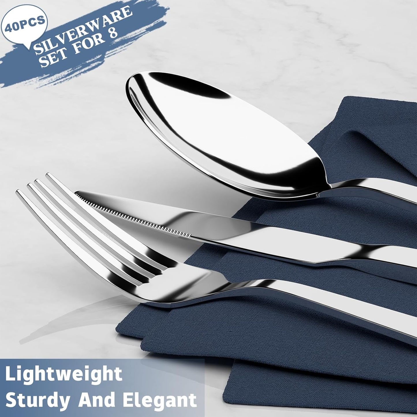 40 Piece Silverware Set For 8,Stainless Steel Flatware,Tableware Set Include Spoons/Forks/Knives,Yoehka Mirror Polished Cutlery/Utensil Set For Home Kitchen Restaurant Hotel,Dishwasher Safe