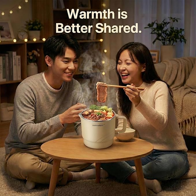 Electric Hot Pot, 0.8L Mini Portable Ramen Cooker for Shabu Shabu, Soup, Oatmeal. Rapid Heating Electric Pot for Dorm Room & Quick Meals. Dual Power Control, Stainless Steel Interior.