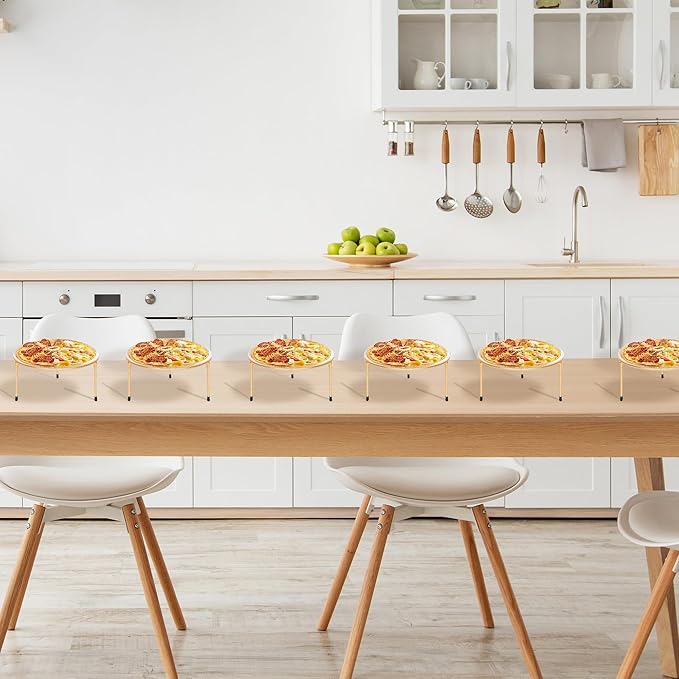 HPC DECOR Set of 6 Gold Metal Wire Pizza Pan Riser Stands-Round Pizza Tray Riser Rack Holder-Tabletop Display Racks,buffet risers for Food Platter Tray-Metal Display Stands for Home,Restaurant,Party.