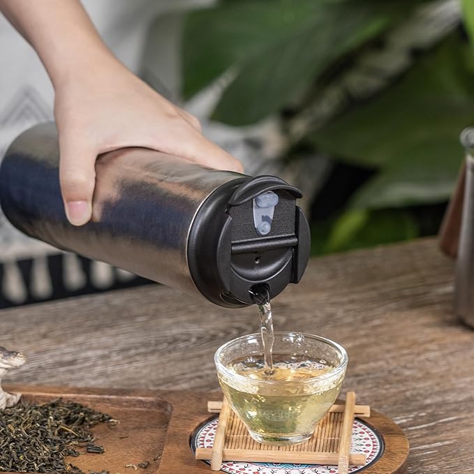 iBasingo 450ml Titanium French Press Coffee Flask Double-Walled Insulated Vacuum Cup Portable Water Bottle Outdoor Traveling Car Mug with Lid Ti3255D