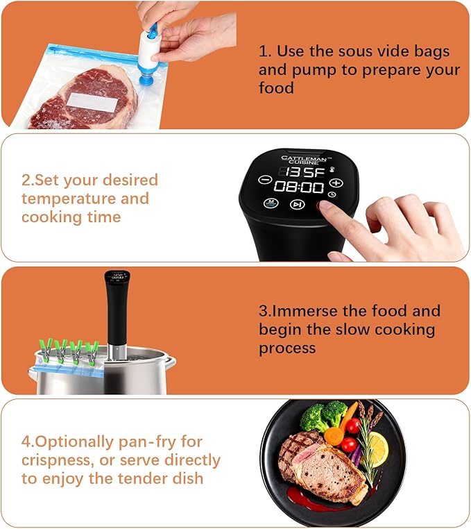 CATTLEMAN Sous Vide Cooker, Wine Chiller, 1000W, Sous Vide Machine for Kitchen, Immersion Circulator, Sous Vide Kit with Vacuum Bags, Vacuum Pump, Accurate Temperature Timer, Fast Heating
