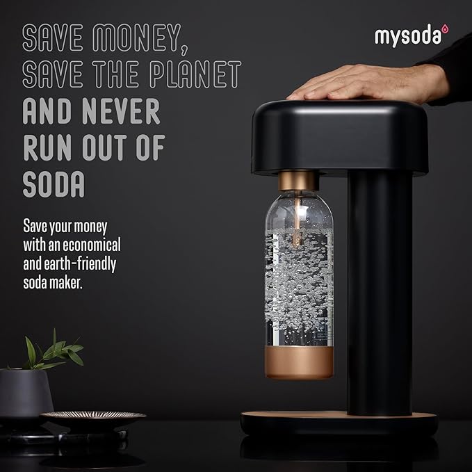 Mysoda Ruby 2 Soda Streaming Machine - Silent and Long-Lasting Aluminium Soda Maker with 1L Water Bottle - Without CO2 Cylinder - Black Silver