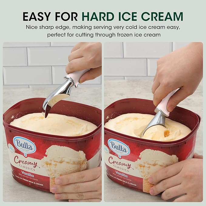 Beneno Heavy Duty Ice Cream Scoop - Upgraded Anti-Fracture Design, Comfortable Grip Long Handle, Effortless Scooping & Dishwasher Safe, Pink