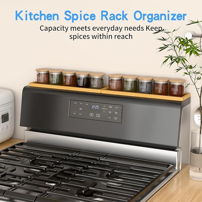PEKER Magnetic Stove Top Shelf for 30" Stoves, Over Oven Shelf Above with Bamboo Spice Rack Organizer, Heat-Resistant, Space-Saving Solution for Kitchen Storage