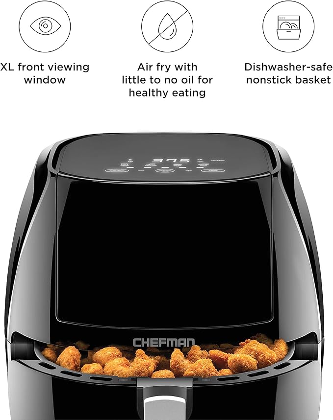 Chefman TurboFry Touch 8 Quart Air Fryer w/ XL Viewing Window & Advanced Digital Display, Fry with Less Oil for Healthy Food, Adjustable Temperature Control, Cooking Presets & Dishwasher-Safe Basket