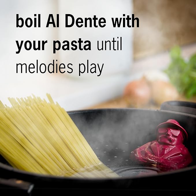 Al Dente Red – The Singing Floating Pasta Timer (2 Pack): Sings Different Tunes When Pasta is Ready at 3, 7, 9, and 11 Minutes, Boils with Any Pasta in The Pot, Floats in Cold & Hot Water