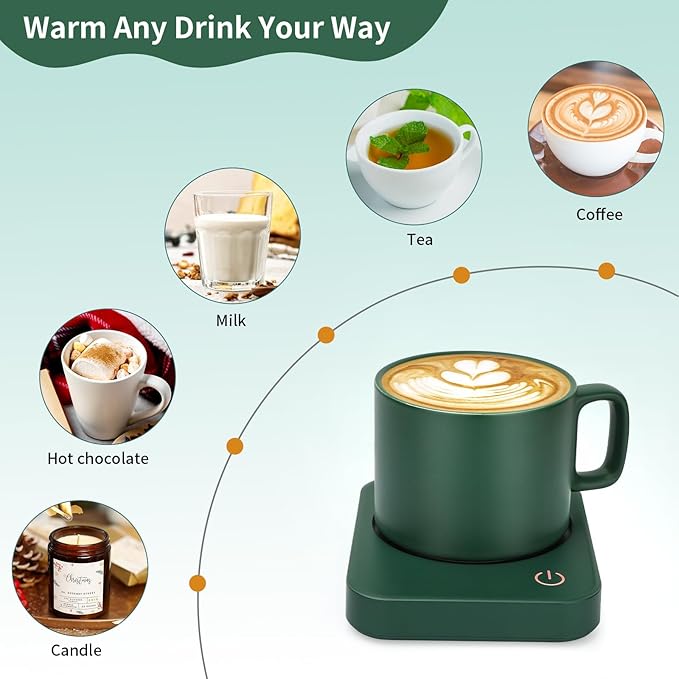 VOBAGA Mug Warmer Set, Coffee Warmer for Desk with 11oz Ceramic Mug, Auto Shut Off & 3-Temp Settings, Smart Coffee Cup Warmer, Home Office Essentials Coffee Set(Mug Included)