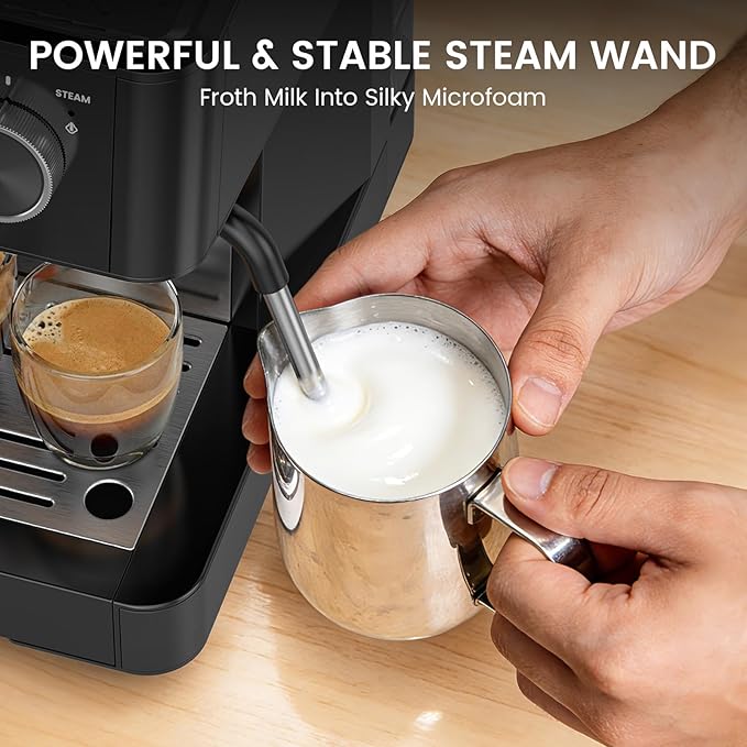 Kismile 20-Bar Espresso Machine with Grinder, Expresso Coffee Machines Coffee Maker with Grinder, Milk Frother/Steam Wand & Tamping Tools for Cappuccino & Latte