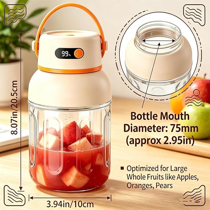 Portable Electric Juicer Cup with Zero Cord Hasslem, USB-C Rechargeable Electric Blender with Straw, Easy Clean & Leakproof, Wireless Juicer Cup for Home Gym Office Outdoor (800ml)