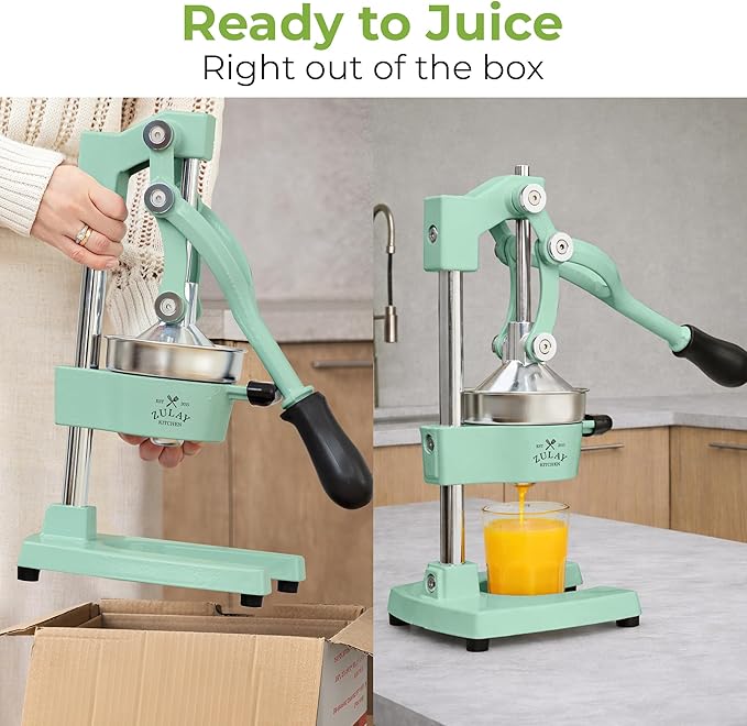 Zulay Kitchen Cast Iron Juicer - Heavy Duty Manual Juicer with Detachable Strainers for Easy Cleaning, Orange Juice Press for Citrus Fruits, Perfect for Bartenders, Juice Lovers & Health Enthusiasts
