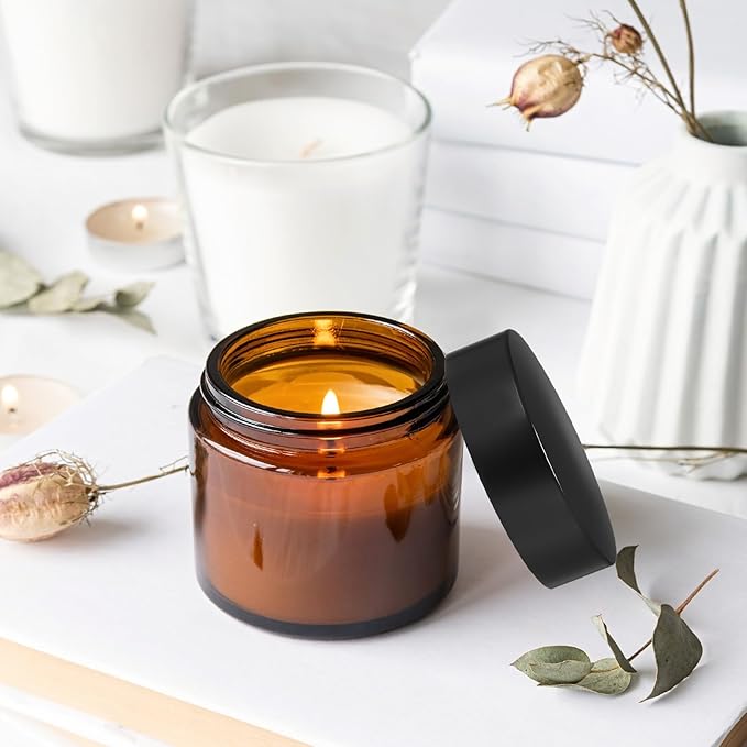 Bumobum 70 Pack 2 oz Small Glass Jars with Lids, Amber Glass Cosmetic Jars with Inner Liners, 60ml Round Empty Sample Containers for Lotion, Cream, Salve, Powders and Ointments Storage