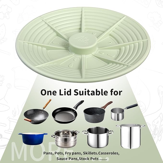 Universal Silicone Pot Lid Set for Pots and Pans, Food-Grade Silicone, BPA Free, Splatter Guard, Heat Resistant, 2 Pack Matching Green Lids (7–12” + 4–8”)